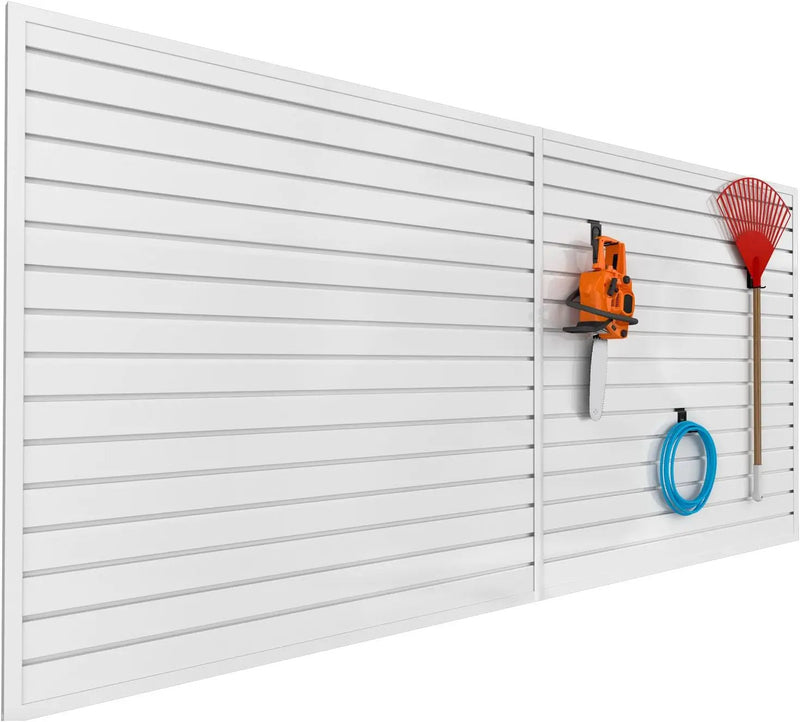 Slatwall Panel Garage Organizer PVC Slatwall Heavy Duty Wall Mounted Rack, Interlocking Slat Wall Panels for Tool Organization Peg Board(White 4 x 8 ft) by GreenHaven Gardens