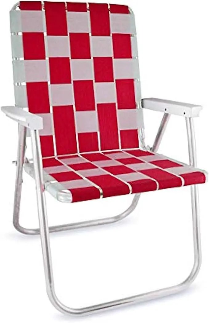 Lawn Chair USA Folding Aluminum Outdoor Patio Lawn Chair | Heavy-Duty Webbed Chairs for Camping, Sports, Beach, Yard & Tailgating | Lightweight Portable | Classic - Red/White by GreenHaven Gardens