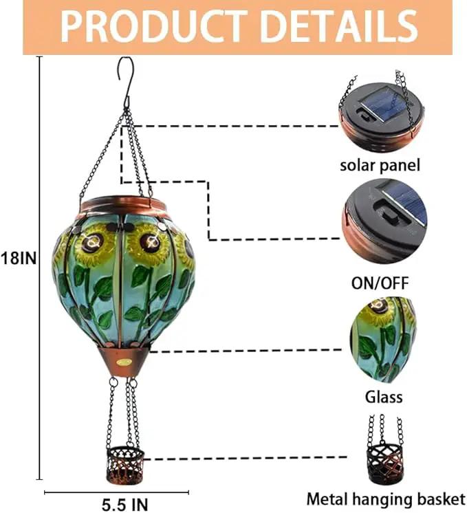 2PC Hot Air Balloon Solar Lantern with 2PC Shepherd Hook, Flickering Flame Hanging Solar Lanterns Outdoor Lights Waterproof Lanterns Decorative Garden Patio Yard Party Decor (Sunflower) by GreenHaven Gardens