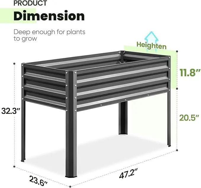 KING BIRD Large Raised Garden Bed with Legs Galvanized Elevated Planter Box 48×24×30 in for Backyard, Patio, Balcony, 400lb Capacity, Dark Grey by GreenHaven Gardens