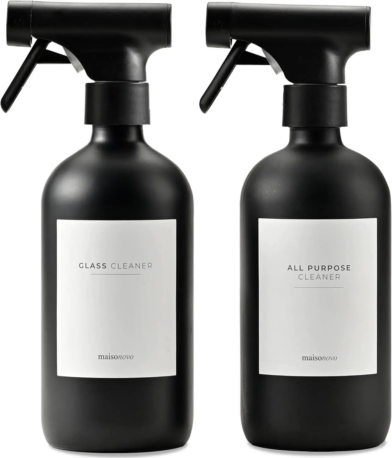 MaisoNovo Spray Bottle for Hair - 16.9 fl oz Black x 2 with 16 Labels by GreenHaven Gardens
