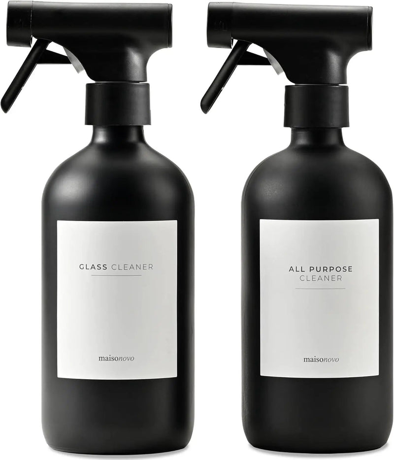 MaisoNovo Spray Bottle for Hair - 16.9 fl oz Black x 2 with 16 Labels by GreenHaven Gardens