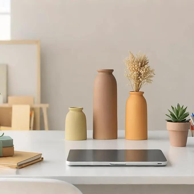 Ceramic Vase Set-3, Small Flower Vases for Decor, Modern Boho Farmhouse Style, Decorative Vases for Pampas Grass & Dried Flowers, Distressed Finish (Brown Mix) by GreenHaven Gardens