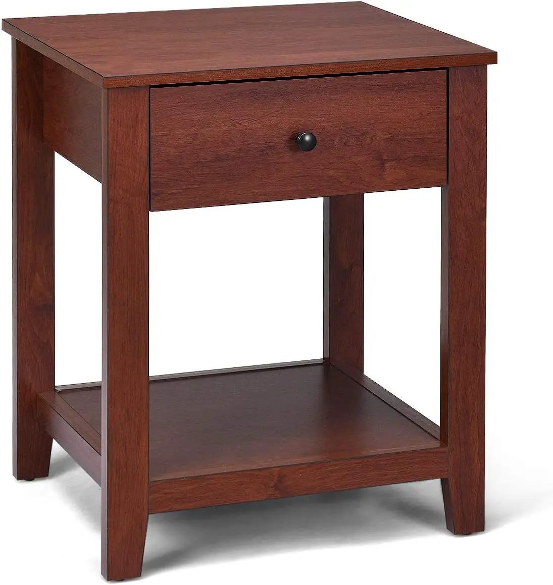 Nightstand with Drawer and Storage Shelf - Brown Wood Finish by DirectDeals