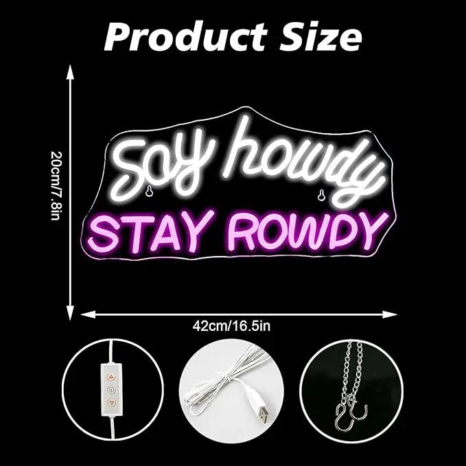 Say Howdy Stay Rowdy Neon Sign Wall Decor, Dimmable Neon Light For Man Cave Pub Beer Bar Bedroom Recreation Room Gift by GreenHaven Gardens
