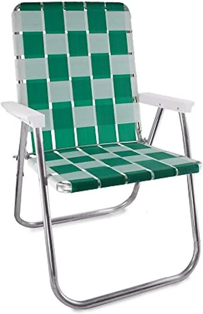 Lawn Chair USA Folding Aluminum Outdoor Patio Lawn Chair | Heavy-Duty Webbed Chairs for Camping, Sports, Beach, Yard & Tailgating | Lightweight Portable | Classic - Green/White by GreenHaven Gardens