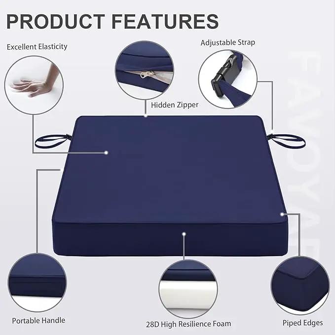 Favoyard Patio Chair Cushions 22 x 22 x 3 Inch Waterproof Outdoor Seat Cushions for Patio Furniture 3-Year Color Fastness Garden Sofa Couch Pads with Handle & Adjustable Straps Set of 2, Blue by GreenHaven Gardens