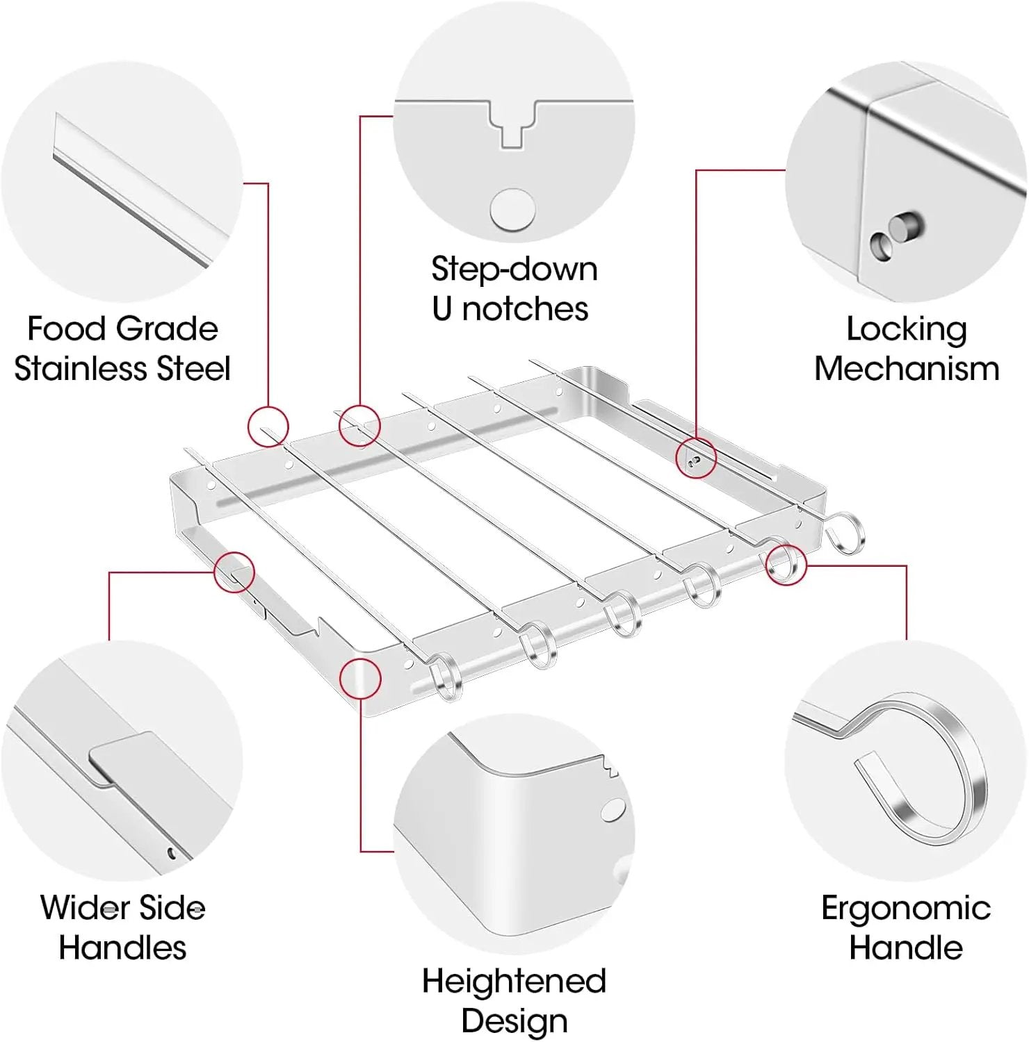 Unicook Upgraded Stainless Steel BBQ Shish Kabob Set, Large Foldable Grill Rack with 6pcs 13.5"L Barbecue Skewer, Keeps Kabobs from Sticking to the Grill Grate, 30pcs Bamboo Skewers as Bonus by GreenHaven Gardens