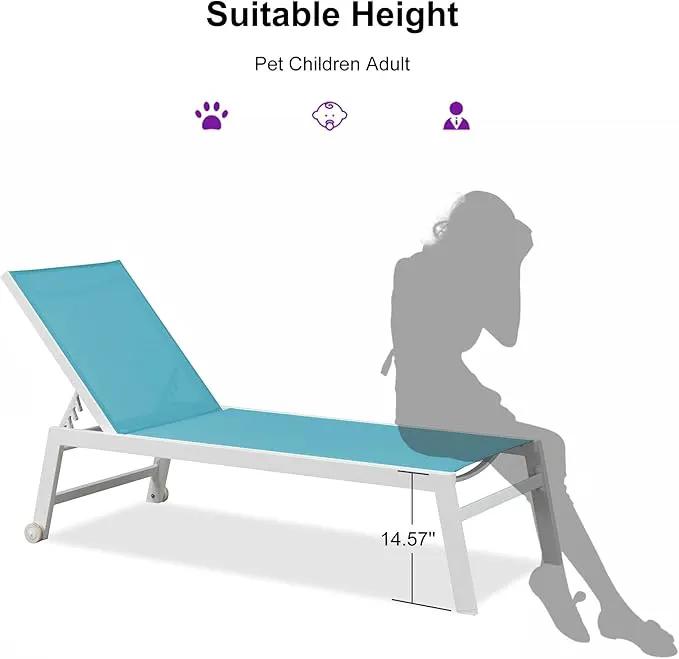 PURPLE LEAF Oversize Outdoor Chaise Lounge Set of 4 Outdoor White Aluminum Lounge Chairs with Side Table and Wheels Patio Lounge Chair for Yard Pool Deck, Turquoise by GreenHaven Gardens