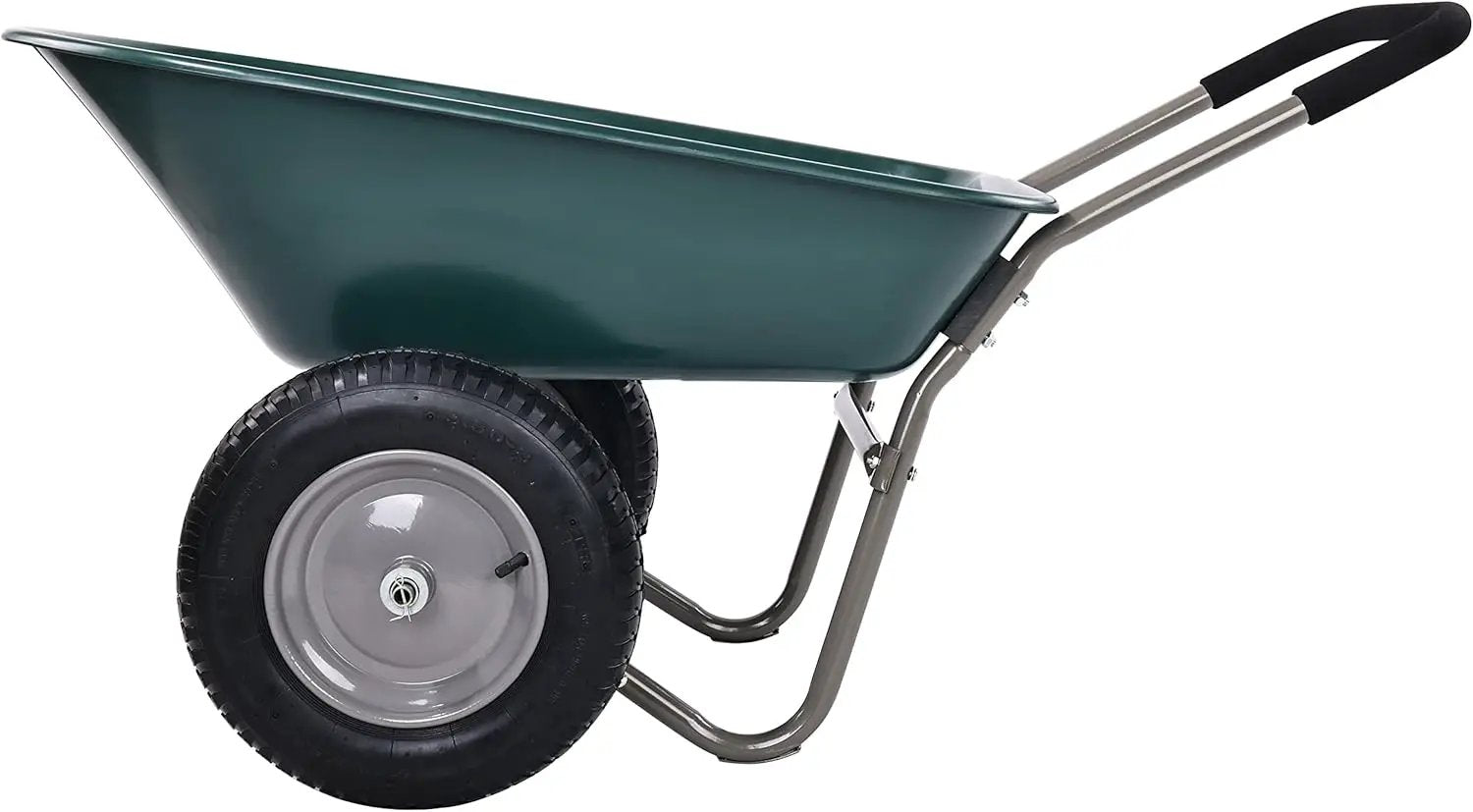 Dual-Wheel Home Garden Yard Utility Wheelbarrow Cart with Built-in Stand by GreenHaven Gardens