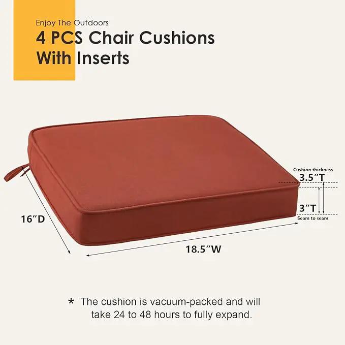 Outdoor Sunbrella Square Corner Seat Cushion, 18.5"x16"x3", Set of 4, Non Slip Seat Cushion Pads with Removable Cover for Patio Furniture, Garden Yard Lawn, Spectrum Grenadine by GreenHaven Gardens