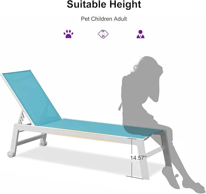 PURPLE LEAF Lounge Chair Outdoor Set of 4 White Aluminum Lounge Chairs with Wheels and Table Outdoor Chaise Lounge for Patio Pool Yard, Turquoise by GreenHaven Gardens
