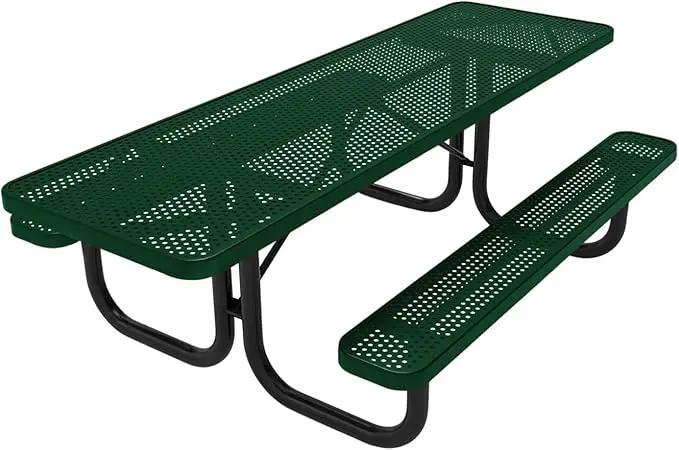 Coated Outdoor Furniture Heavy-Duty Portable ADA-Compliant Outdoor Picnic Table, Punched Steel Patio Dining Furniture Made in America (8ft Rectangular, Both-Side Handicap, Green) by GreenHaven Gardens