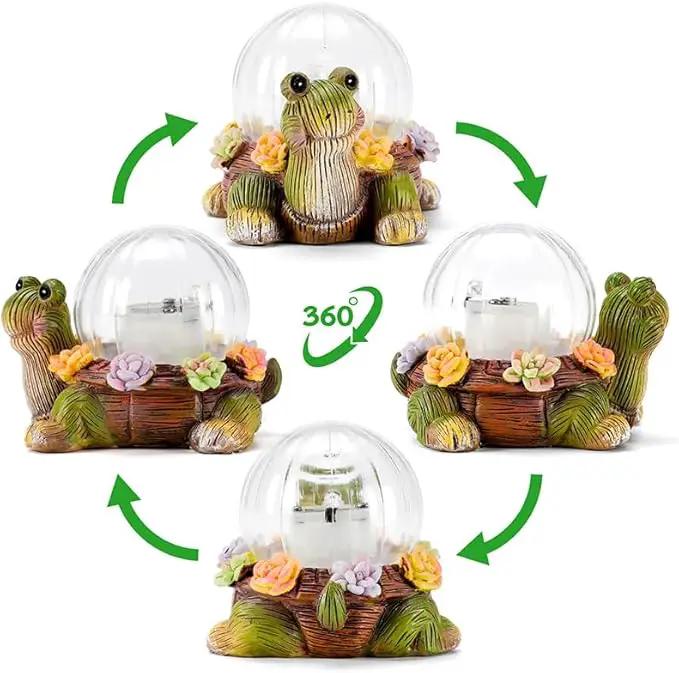 Solar Mini Turtle Garden Statue Lights for Outdoor Decor with Cracked Glass LED Figurine Lighting Resin Succulent Tortoise Decorations for Patio Lawn Yard Home Housewarming Mom Wowen Gifts by GreenHaven Gardens