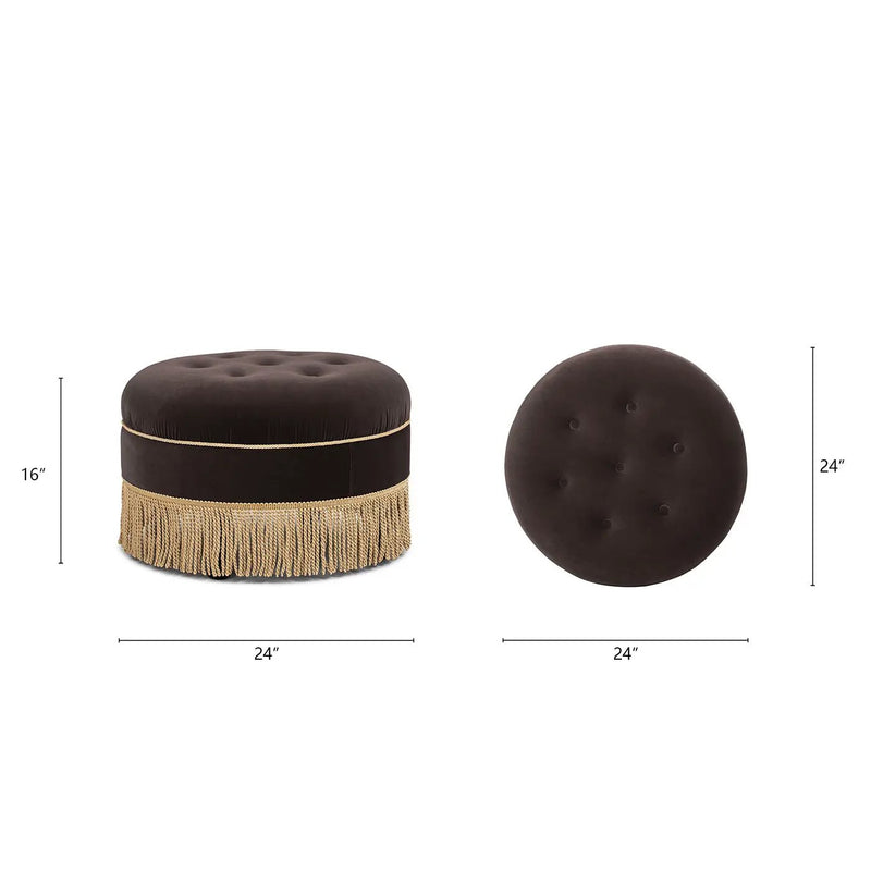 Yolanda 24" Round Upholstered Accent Ottoman - Deep Brown Velvet by HouseOfZazla