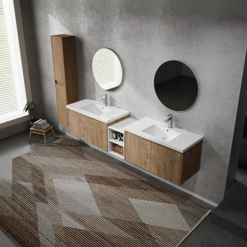 84" Wall-Mounted Bathroom Vanity With Sink and Side Cabinet by HouseOfZazla