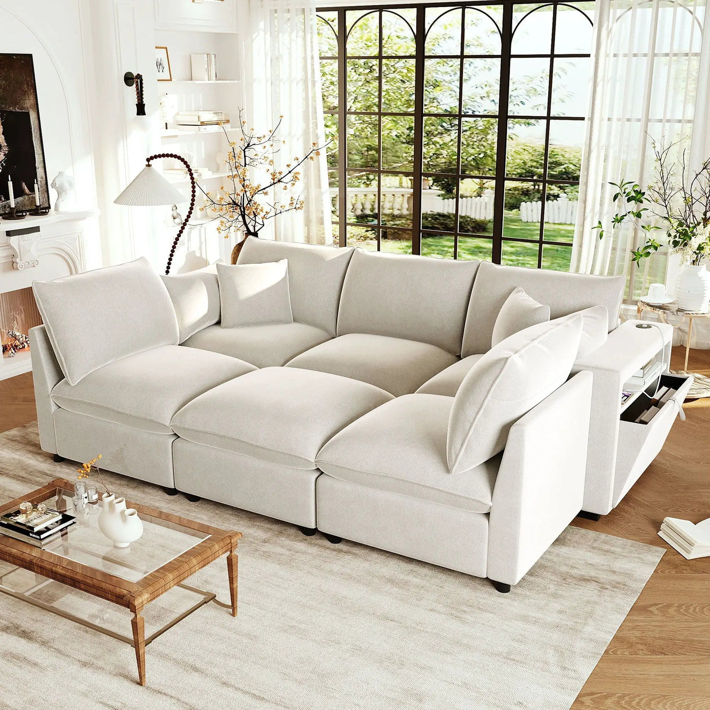 Modern Sectional Sofa U-Shaped With Movable Ottoman Storage Armrests And USB Ports by HouseOfZazla