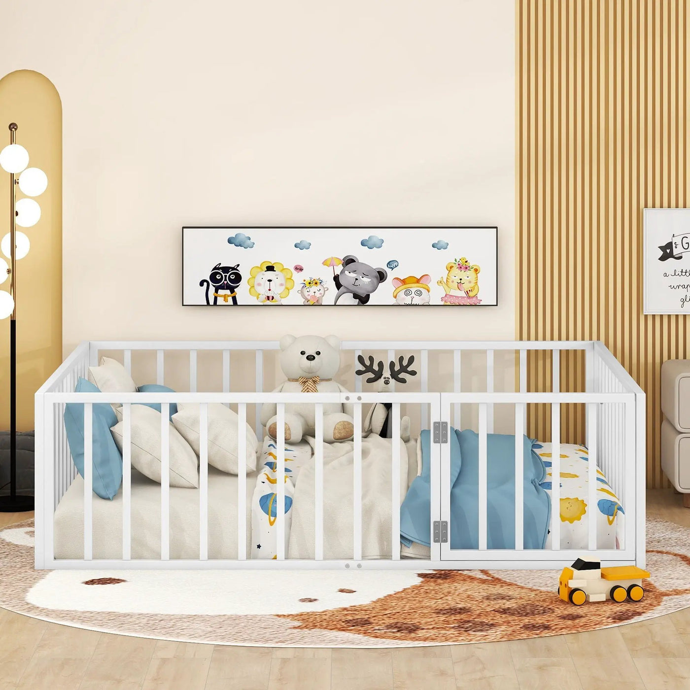 Metal Floor Bed Frame With Fence And Door by Unique Piece Furniture