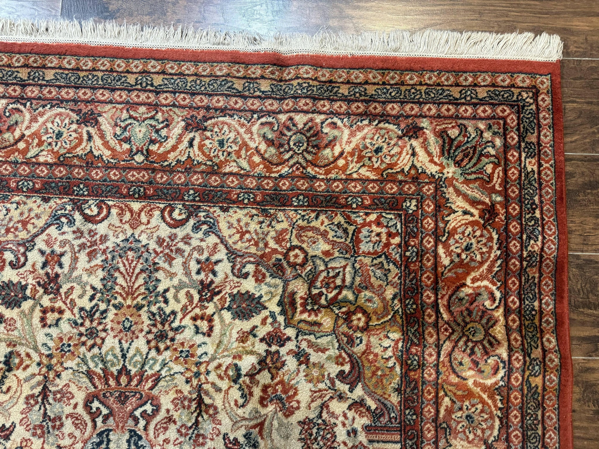 Antique Persian Rug 5x7, Allover Floral with Vases, Beige and Red, Belgian Power Loomed Rug, Vintage by Jewel Rugs