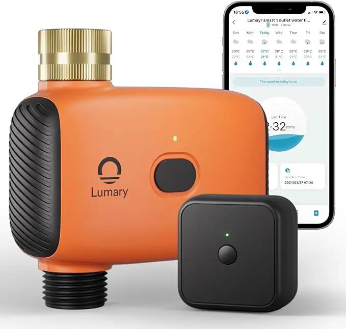 Lumary Smart Sprinkler Timer, WiFi Water Timer for Garden Hose, Brass Inlet Water Hose Timer, Manual/Automatic Irrigation Timer, App/Voice Control Work with Alexa (Gateway Included), Orange, L-WT1A1 by GreenHaven Gardens