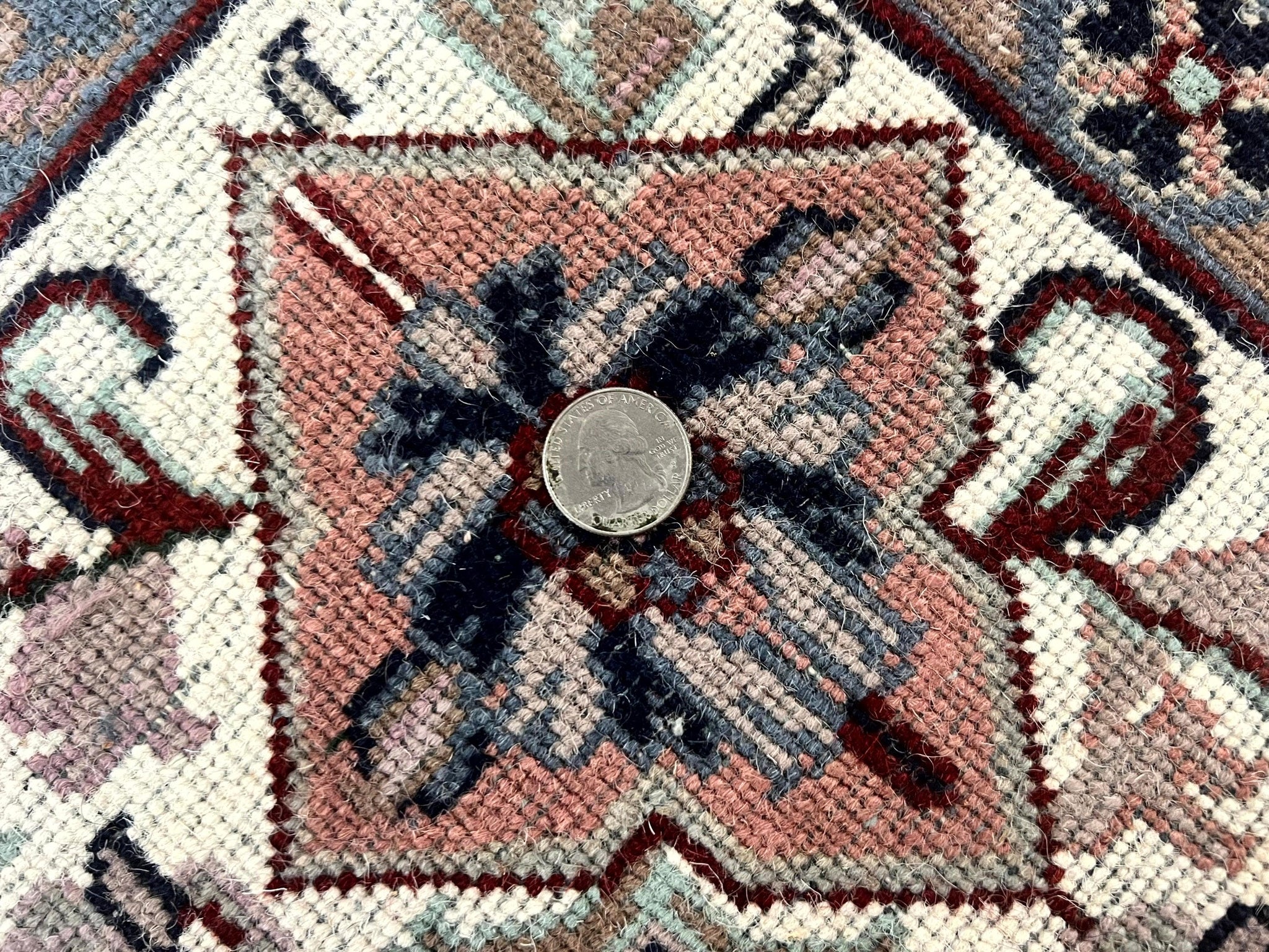 Indo Persian Rug 8x10, Repeated Allover Pattern, Navy Blue Ivory, Handmade Vintage Wool Carpet by Jewel Rugs