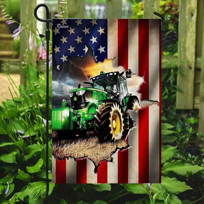 Flags-Tractor Farmer American Flag THB2370F1, Garden Flag (11.5" x 17.5")-USA House Garden Flags Premium Polyester-Decorative Outdoor Flags by GreenHaven Gardens