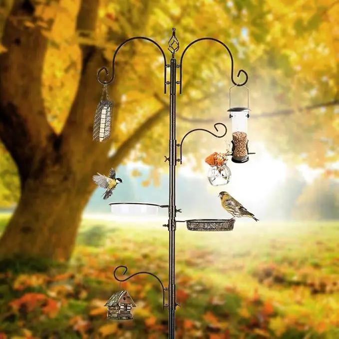 Deluxe Bird Feeding Station Kit With Multi Feeder Hanging Pole, Metal Suet Feeder, Bird Bath, Mesh Tray for Attracting Wild Birds and Planter Hanger (1 Pack) by GreenHaven Gardens