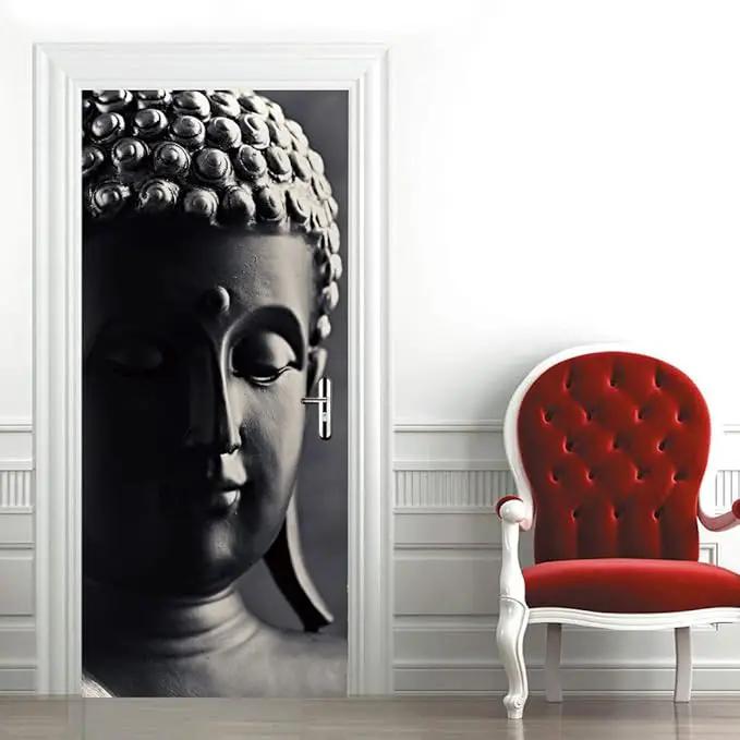 3D Door Stickers - Buddha Statue Murals - Peel & Stick - Self-Adhesive Decals - Removable PVC Waterproof Door Poster - 37.4" x 82.7" for Bedroom & Living Room by GreenHaven Gardens