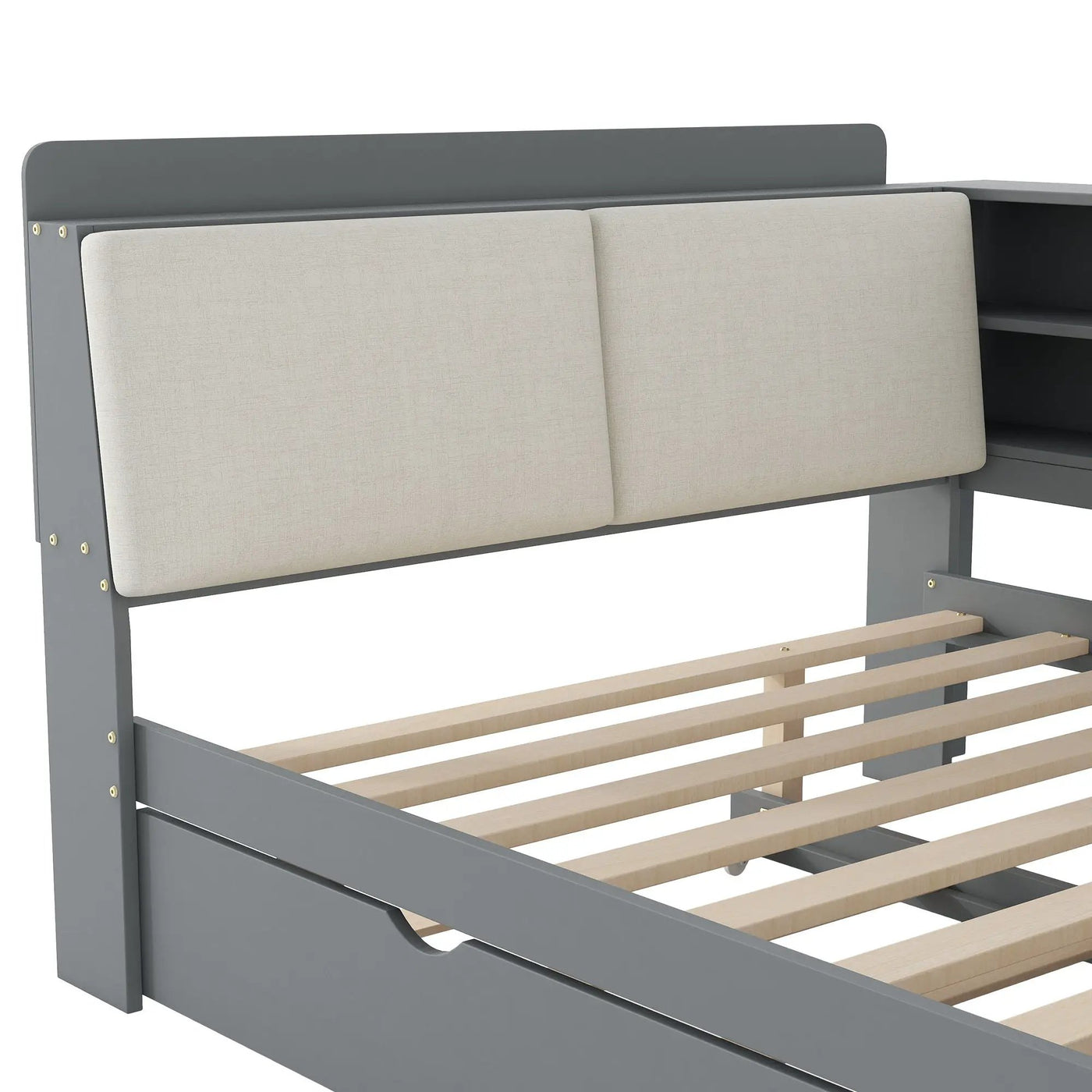 Platform Bed With Trundle, Shelves, And Storage Headboard by HouseOfZazla