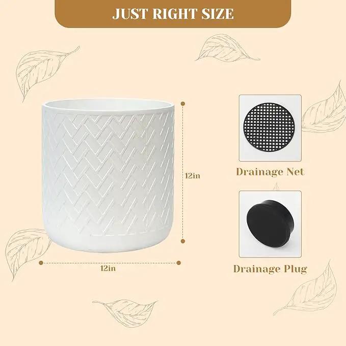 12 Inch Flower Pot Without Bracket with Drainage Holes Suitable for Indoor and Outdoor Decorative Planting (White Rectangle, 12 Inches) by GreenHaven Gardens