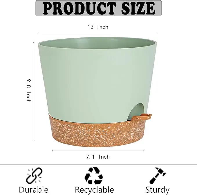 Self Watering Green Plastic Plant Pot Flower Planters with Drainage Hole And Deep Reservoir Large Planting Pots for for All Houseplants,Succulent, African Violets, Flowers and Cactus 12Inch/2pcs by GreenHaven Gardens