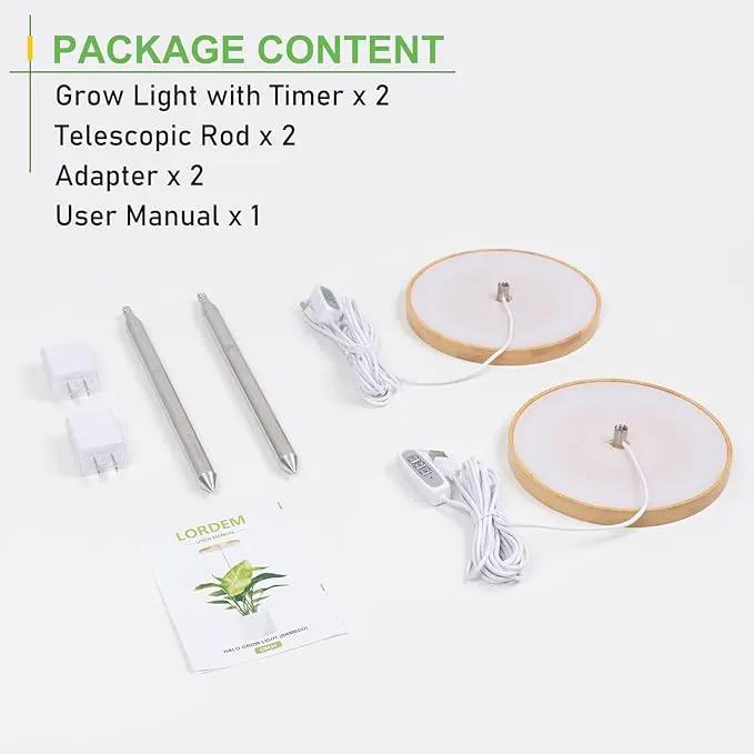 LORDEM Bamboo Grow Light for Indoor Plants, Full Spectrum LED Plant Grow Light, Height Adjustable Growing Lamp with Auto Timer 4H/8H/12H, 4 Dimmable Levels, Ideal for Large Tall Plants, 2 Pack by GreenHaven Gardens