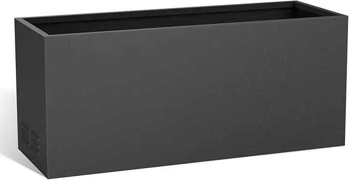 Worth Garden Metal Planter Box - 30" L x 11" W x 13" H Matte Black Heavy Duty Large Rectangular Steel Modern Plant Pot, Indoor Outdoor - Insert Plate with Drain Holes, Air Vents, No Assembly Required by GreenHaven Gardens