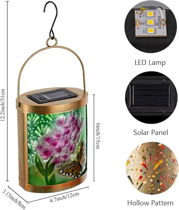Starsoul 2 Pack Hanging Solar Lantern Outdoor Waterproof Glass Butterfly and Flowers Decorative Solar Lights for Outside Garden Yard Table Patio Decor by GreenHaven Gardens
