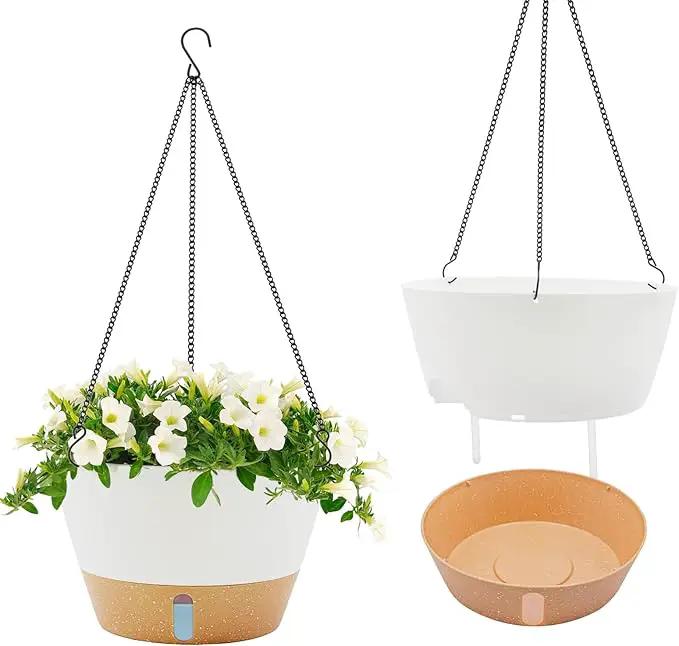 ZMTECH 12 Inch Hanging Planters for Outdoor, 2 Pack Self Watering Pots for Indoor Plants, Large Hanging Baskets for Plants Outdoor with Visual Reservoir and Drainage Hole(White) by GreenHaven Gardens