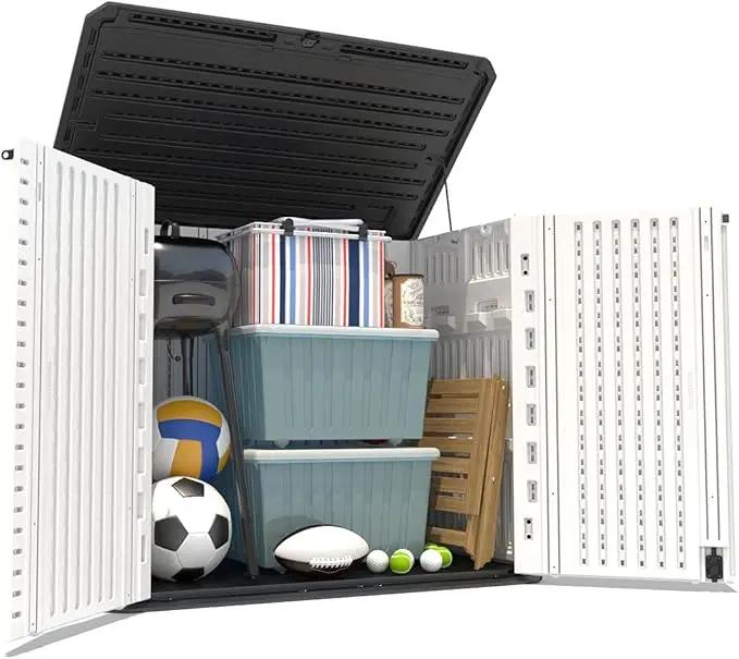 HOMSPARK Storage Shed Weather Resistance, Multi-Purpose Outdoor Storage Cabinet for Backyards and Patios, Horizontal Storage Shed for Lawnmower, Patio Accessories (White 1, Large - 26 cu.ft) by GreenHaven Gardens