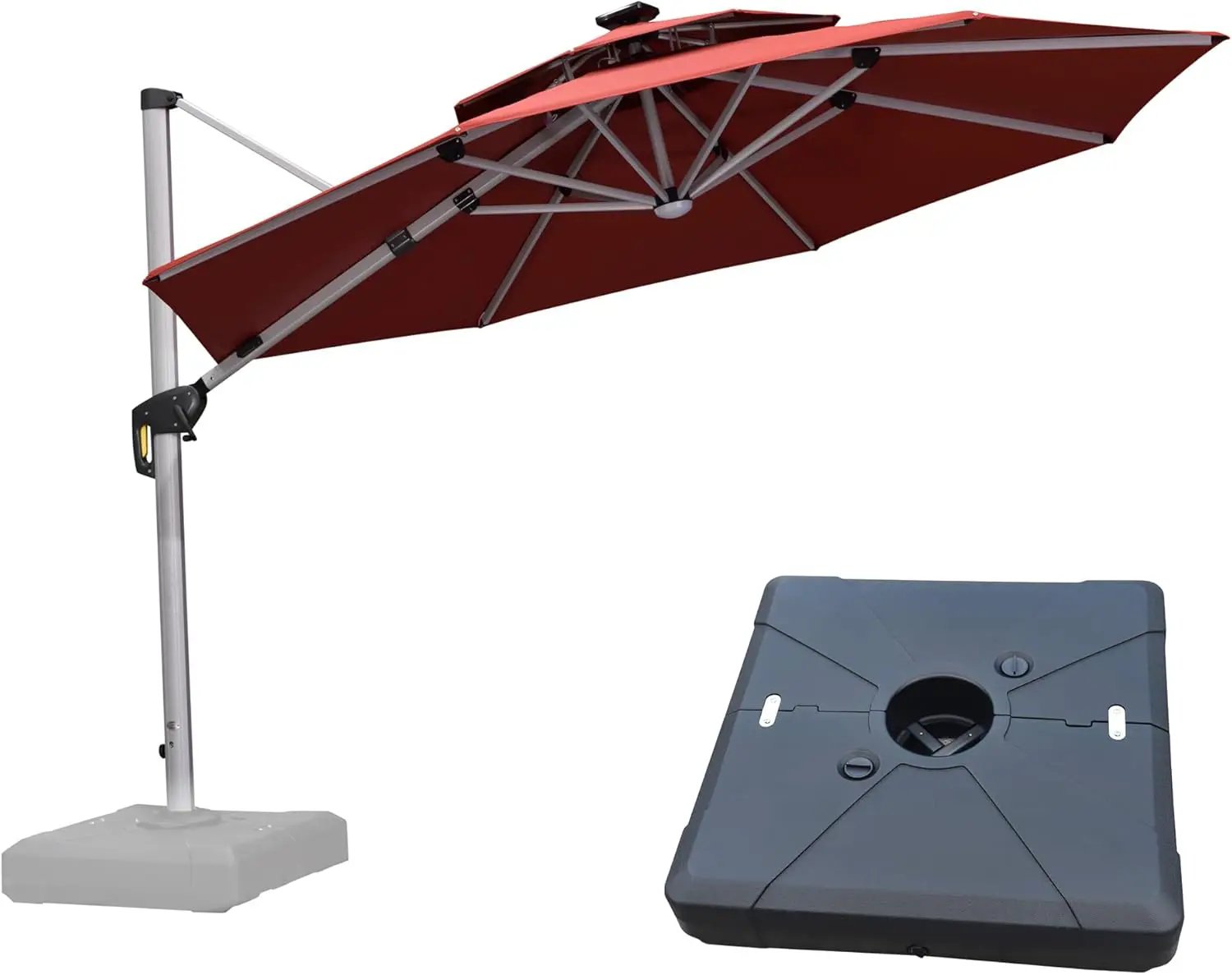 PURPLE LEAF 11ft Patio Umbrella With Base Solar powered LED Cantilever Umbrella with LED lights Windproof Outdoor Offset Umbrella for Garden Deck Pool Patio, Brick Red by GreenHaven Gardens