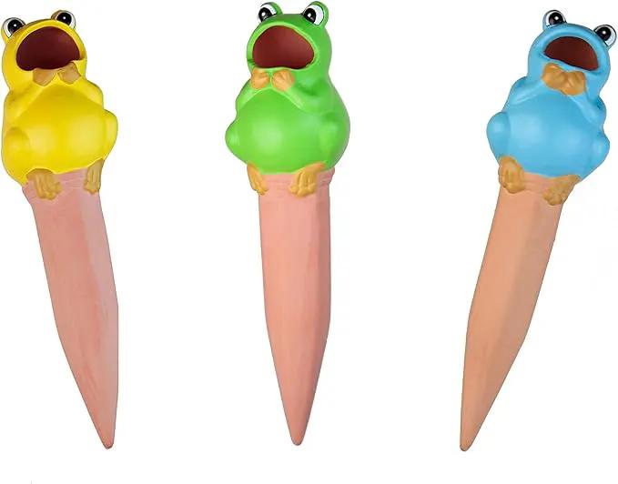 Terracotta Plant Self Watering Spikes - Set of 3 Terracotta Self Watering Bulbs, Self Watering Stakes, Self Watering Globes for Pot Plants (Frogs Painted, Small) by GreenHaven Gardens