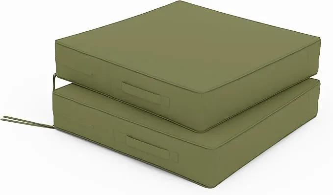 Patio Chair Cushions 22 X 22 X 4 Inch Waterproof Outdoor Seat Cushions for Patio Furniture, Outdoor Sofa Couch Pads with Ties & Handle, Set of 2, Light Green by GreenHaven Gardens