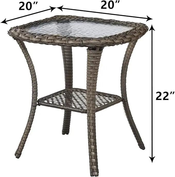 Patio Tables Wicker Side Table - Rattan End Table with Glass Top for Outdoor Outside Patio Porch Deck Square Mixed-Grey by GreenHaven Gardens