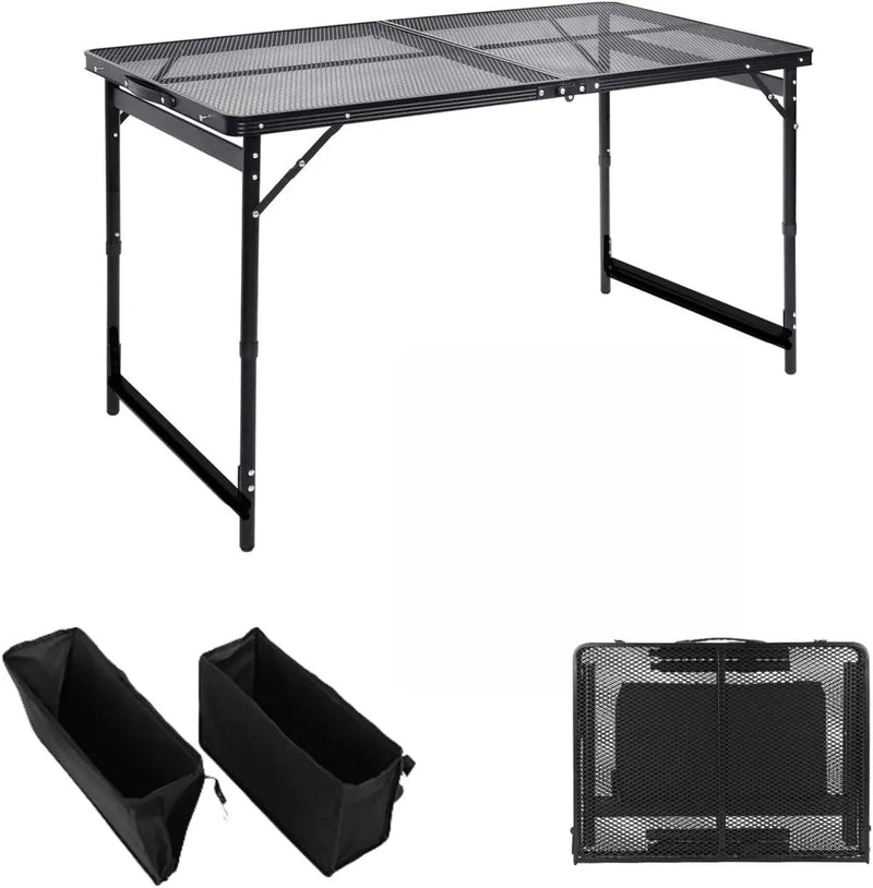 Grill Table 4FT Camping Table with 7/15 L Storage Bag 3 Height Adjustable Picnic Table Foldable Folding Portable Stand Mesh Outdoor BBQ by GreenHaven Gardens