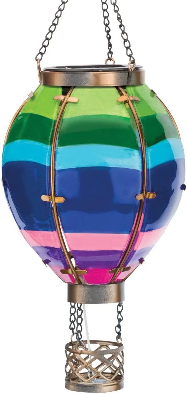 Regal Art & Gift Hot Air Balloon Solar Lantern – Hanging Solar-Powered LED Lights, Waterproof Portable Decorative Outdoor Lamp Made of Metal & Glass for Garden, Patios & Pathway – Stripe (Small) by GreenHaven Gardens