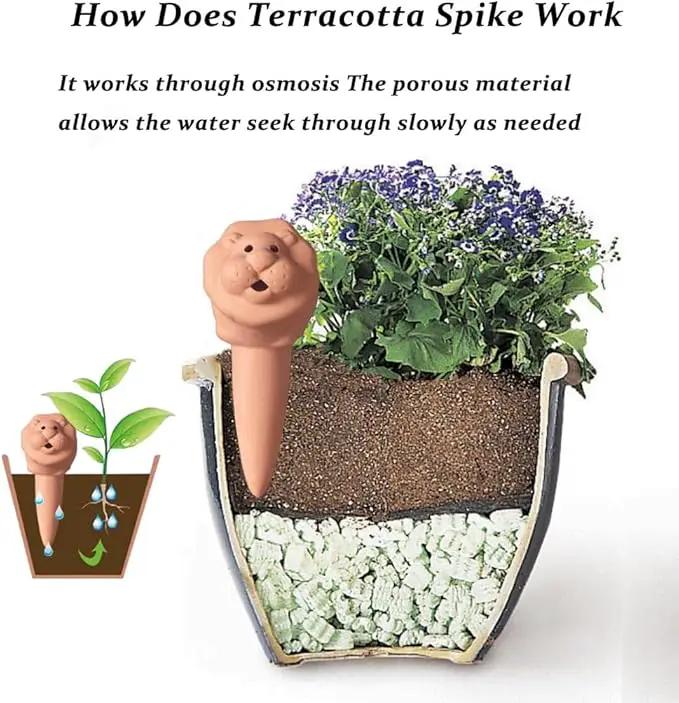 Plant Watering Devices 4 Pack Terracotta Vacation Plant Waterer Bottle Watering Stakes Slow Release Plant Watering Spikes Self Watering Devices for Indoor Outdoor Plants by GreenHaven Gardens