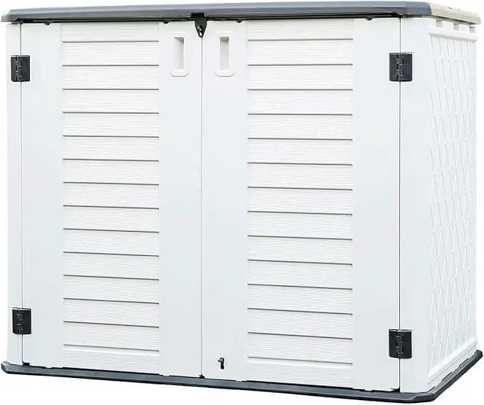 KINYING Outdoor Storage Shed - Horizontal Storage Box Waterproof for Garden, Patios, Backyards, Multi-Opening Door for Easy Storage of Bike, Garbage Cans, Tools, Lawn Mower, Off-White, 26 Cubic Feet by GreenHaven Gardens