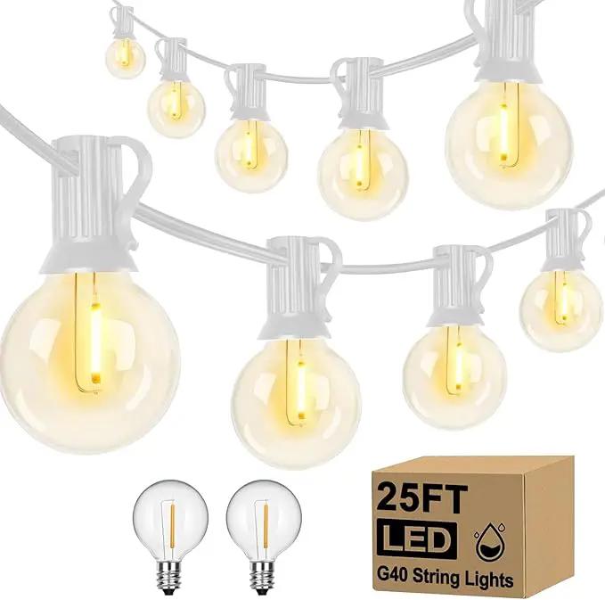 25Ft LED String Lights Outdoor, G40 Globe Patio Lights with 27 Shatterproof LED Bulbs, Waterproof Dimmable Hanging Light for Patio Wedding Bistro Party Yard Decor, E12 Socket Base, White Wire by GreenHaven Gardens
