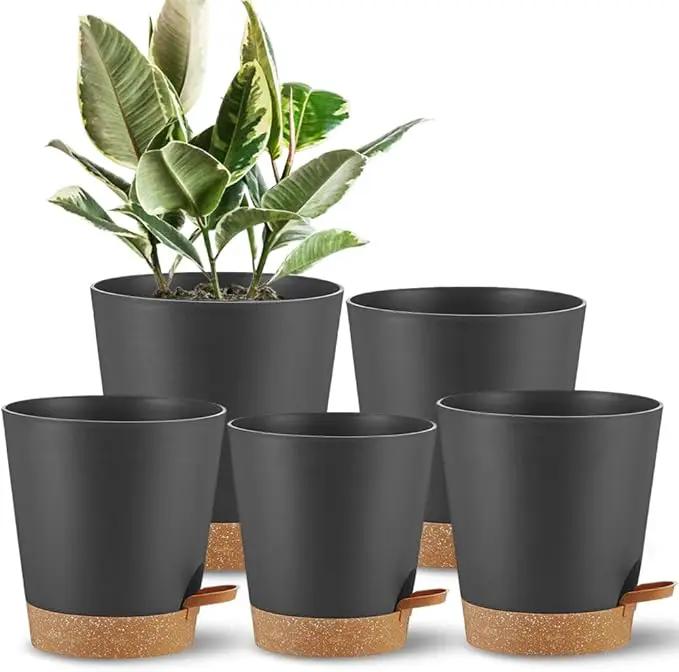 Self Watering Planters Plant Pots Indoor Flower Planting PotsP For Houseplants, African Violet, Flowers, Succulent,Cactus Outdoor Plant Pots with Drainage Holes Black Pots Gift Idea For Lazy people by GreenHaven Gardens