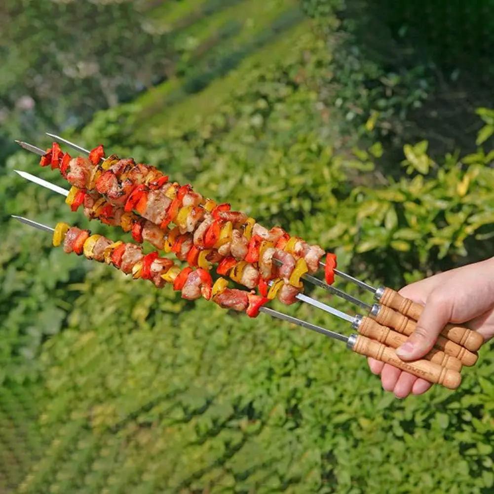 HAKSEN 16 inch Kabob Skewers with Wood Handle for BBQ Camping Cookware Campfire Grilling Cooking, Stainless Steel, 10PCS by GreenHaven Gardens