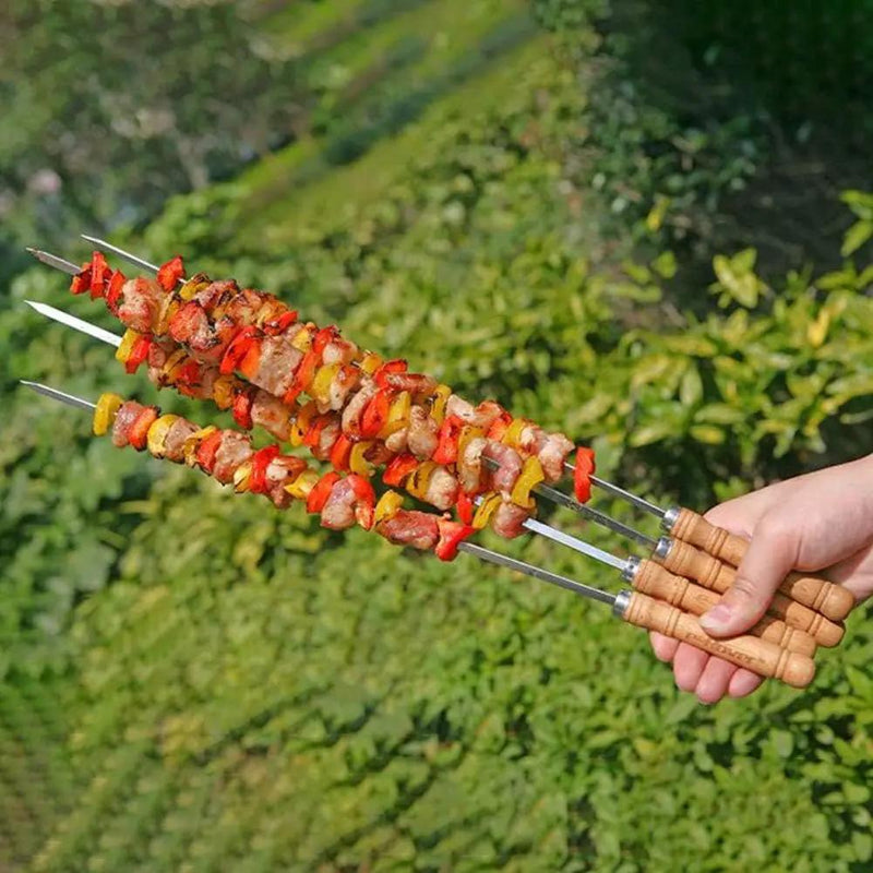 HAKSEN 16 inch Kabob Skewers with Wood Handle for BBQ Camping Cookware Campfire Grilling Cooking, Stainless Steel, 10PCS by GreenHaven Gardens