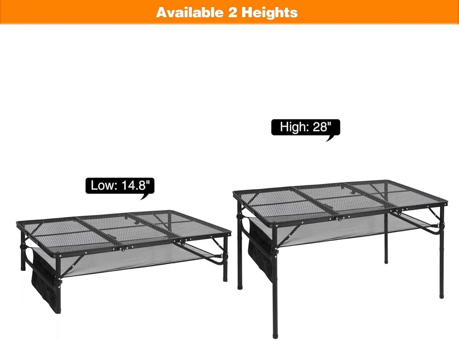 REDCAMP 48x24 Long Folding Grill Table for Outside, Lightweight Portable Double Layer Metal Aluminum Outdoor Grill Table with Adjustable Height Legs, Great for Camping Picnic Cooking BBQ, Black 4ft by GreenHaven Gardens