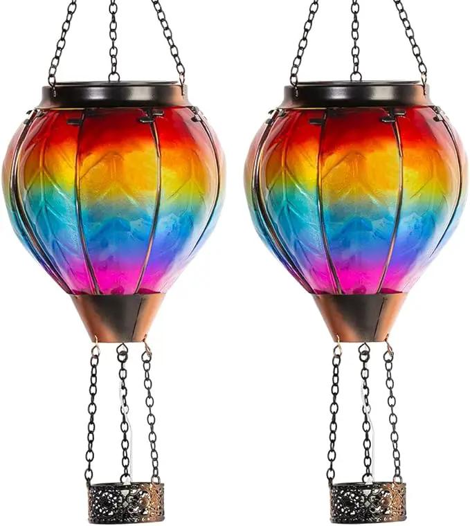 Starsoul 2 PC Rainbow Hot Air Balloon Solar Lantern with Flame Glass Outdoor Hanging Hot Air Balloon Solar Light Waterproof Garden Patio Yard Party Decorations by GreenHaven Gardens